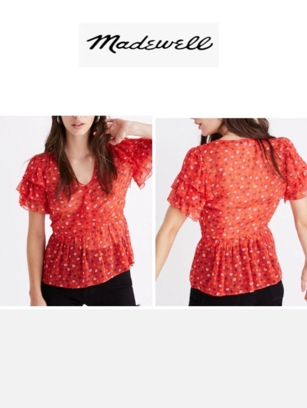 Madewell Red Wrap Peplum Blouse - Picture 1 of 9